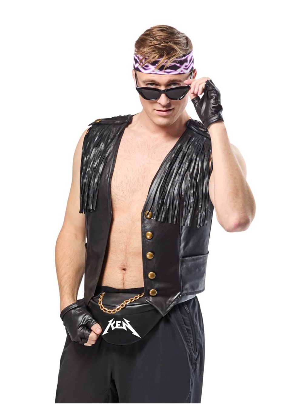Ken costume Black Leather Fringe Vest